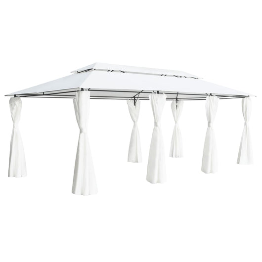 Gazebo con Tende 600x298x270 cm Bianco 180g/mÂ²