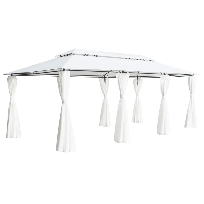 Gazebo con Tende 600x298x270 cm Bianco 180g/mÂ²