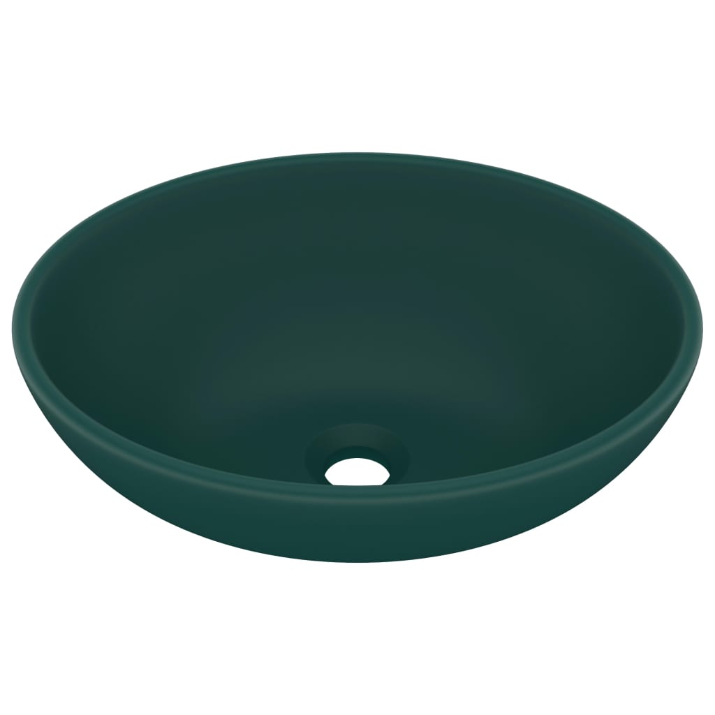 Lavandino-Lavello Lusso Ovale Verde Scuro Opaco 40x33 cm in Ceramica