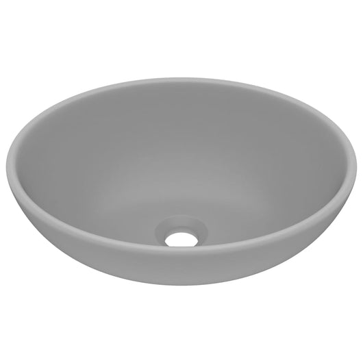 Lavandino Lusso Ovale Grigio Chiaro Opaco 40x33 cm in Ceramica cod mxl 44630