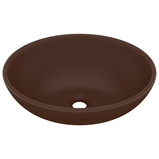 Lavandino Lusso Ovale Marrone Scuro Opaco 40x33 cm in Ceramica 146929