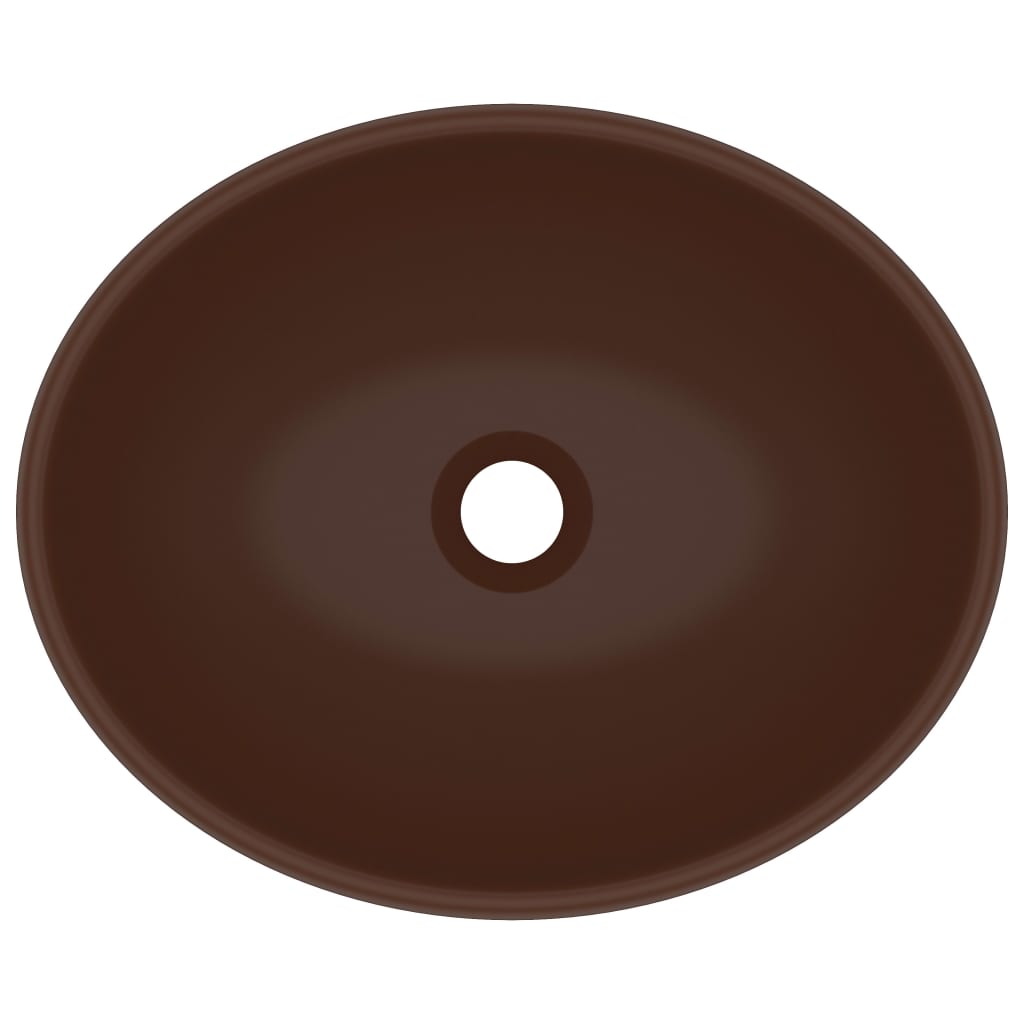 Lavandino Lusso Ovale Marrone Scuro Opaco 40x33 cm in Ceramica 146929