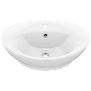 Lavabo ovale di lusso con troppopieno da appoggio wc lavabo bagno interno casa 58,5 x 39 cm ceramica bianca opaca 02_0002674