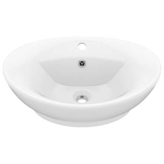 Lavabo ovale di lusso con troppopieno da appoggio wc lavabo bagno interno casa 58,5 x 39 cm ceramica bianca opaca 02_0002674