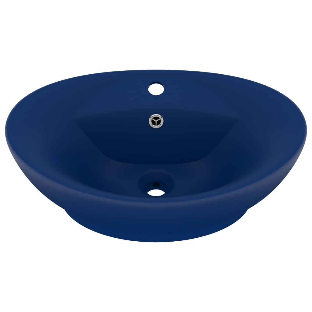 Lavabo con Troppopieno Ovale Blu Scuro Opaco 58,5x39cm Ceramica 146935