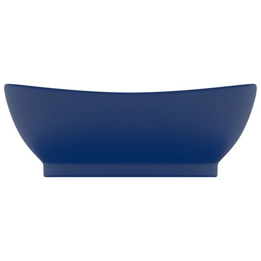 Lavabo ovale di lusso con troppopieno da appoggio wc lavabo bagno interno casa 58,5 x 39 cm ceramica blu scuro opaco 02_0002677