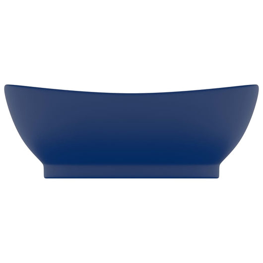 Lavabo con Troppopieno-Lavandino Ovale Blu Scuro Opaco 58,5x39cm Ceramica