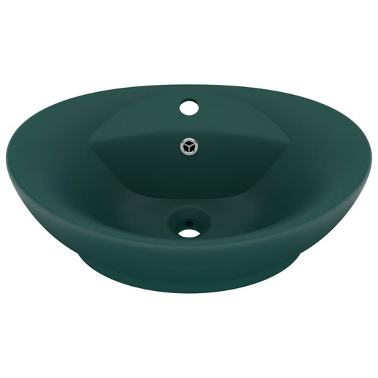 Lavabo ovale con troppopieno lavabo da appoggio lavabo da bagno vano cosmetico interno 585 x 39 cm ceramica verde scuro opaco 02_0002679