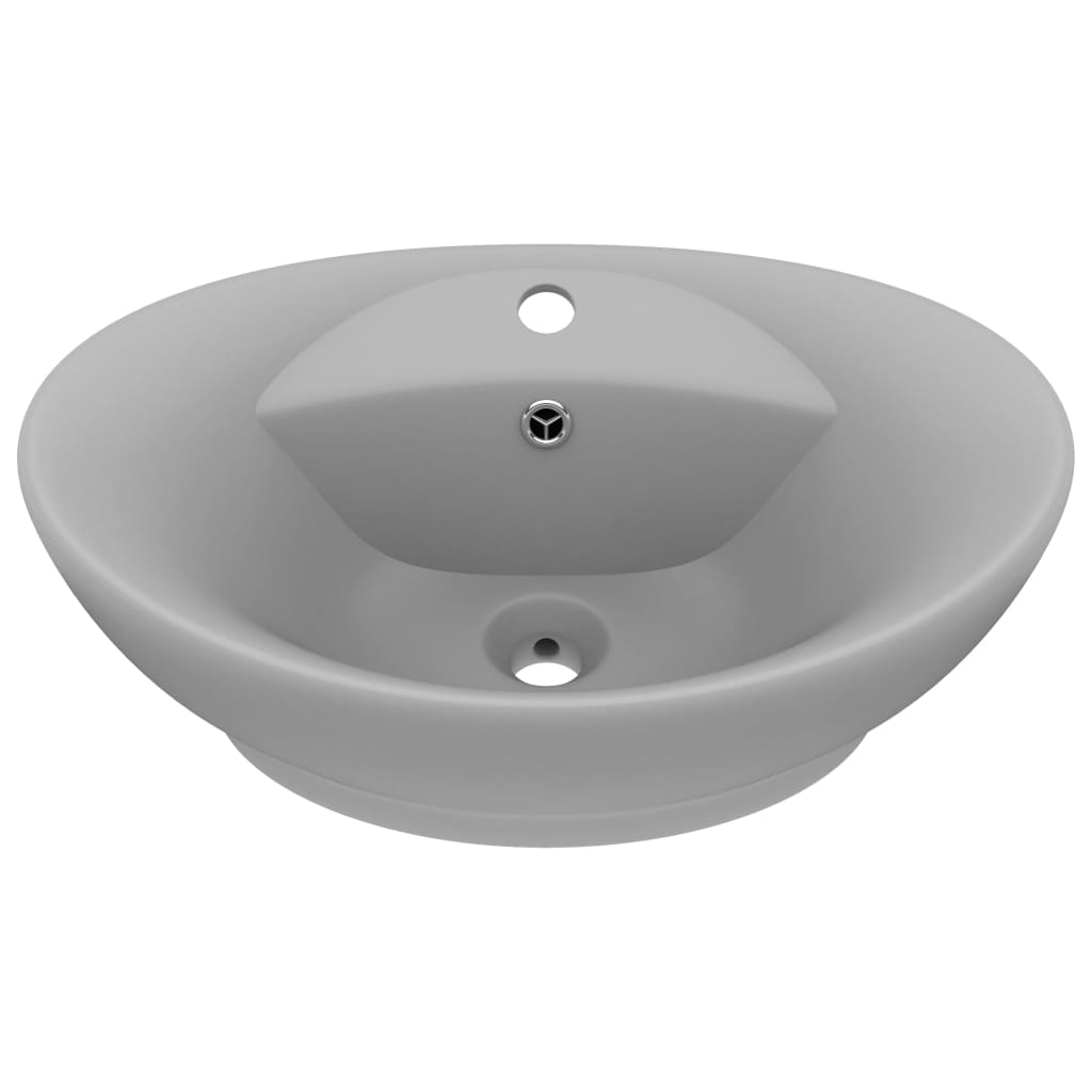 Lavabo ovale con troppopieno lavabo da appoggio wc lavabo bagno stanza cosmetica interno 58,5 x 39 cm ceramica grigio chiaro opaco 02_0002680