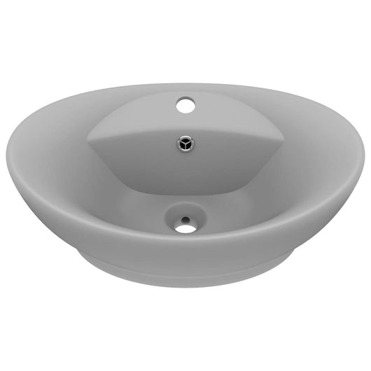 Lavabo ovale con troppopieno lavabo da appoggio wc lavabo bagno stanza cosmetica interno 58,5 x 39 cm ceramica grigio chiaro opaco 02_0002680