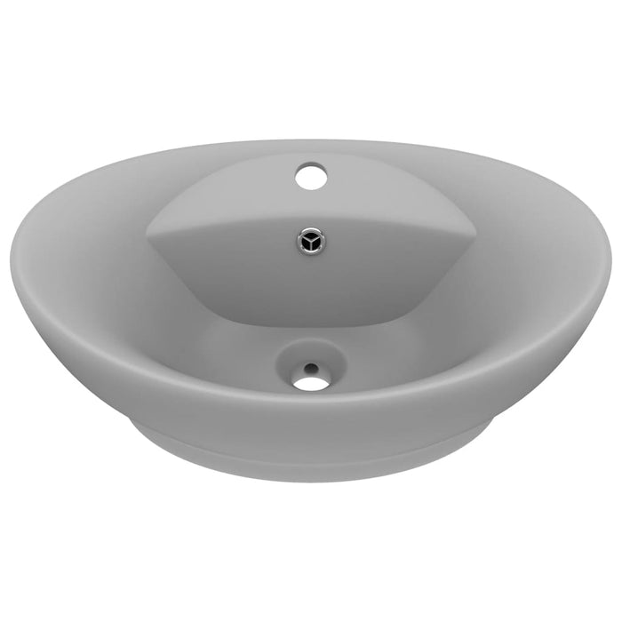 Lavabo ovale con troppopieno lavabo da appoggio wc lavabo bagno stanza cosmetica interno 58,5 x 39 cm ceramica grigio chiaro opaco 02_0002680