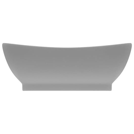Lavabo ovale con troppopieno lavabo da appoggio wc lavabo bagno stanza cosmetica interno 58,5 x 39 cm ceramica grigio chiaro opaco 02_0002680