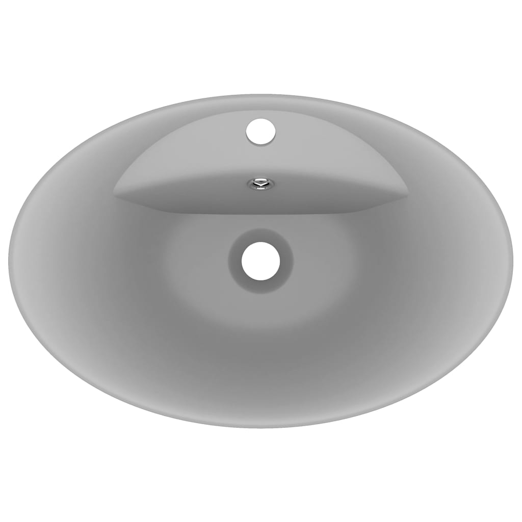 Lavabo ovale con troppopieno lavabo da appoggio wc lavabo bagno stanza cosmetica interno 58,5 x 39 cm ceramica grigio chiaro opaco 02_0002680