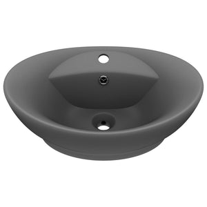 Lavabo Troppopieno Ovale Grigio Scuro Opaco 58,5x39cm Ceramica  cod mxl 44081