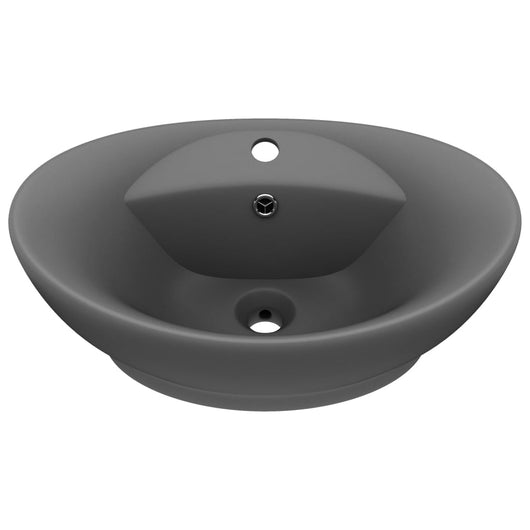 Lavabo-Lavandino-Lavello Troppopieno Ovale Grigio Scuro Opaco 58,5x39cm Ceramica