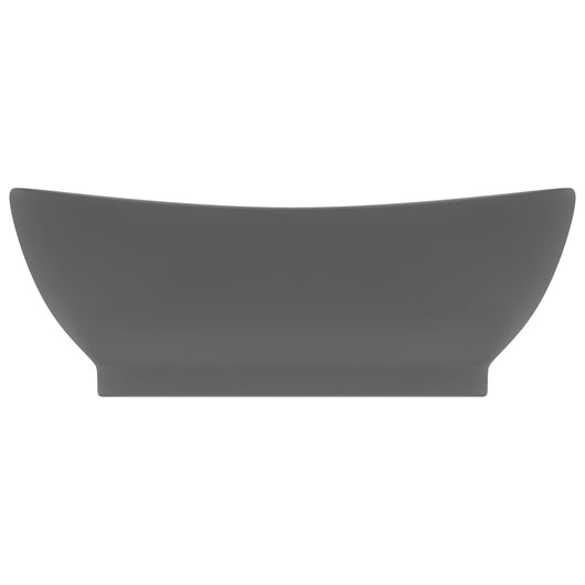 Lavabo ovale con troppopieno da appoggio wc lavabo bagno stanza cosmetica interno 58,5 x 39 cm ceramica grigio scuro opaco 02_0002681