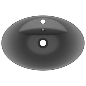 Lavabo Troppopieno Ovale Grigio Scuro Opaco 58,5x39cm Ceramica  cod mxl 44081