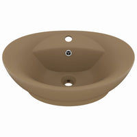 Lavabo ovale di lusso con troppopieno lavabo da appoggio per WC per bagno stanza cosmetica 58,5 x 39 cm ceramica crema opaca 02_0002683