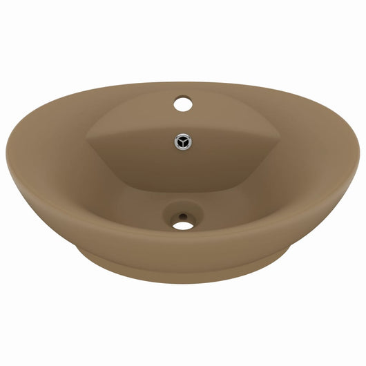 Lavabo ovale di lusso con troppopieno lavabo da appoggio per WC per bagno stanza cosmetica 58,5 x 39 cm ceramica crema opaca 02_0002683