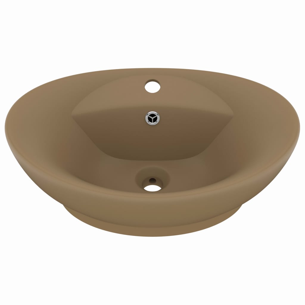 Lavandino con Troppopieno-Lavabo-Lavello Ovale Crema Opaco 58,5x39cm Ceramica