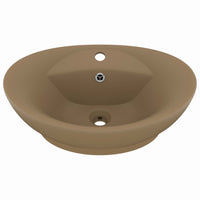 Lavandino con Troppopieno-Lavabo-Lavello Ovale Crema Opaco 58,5x39cm Ceramica