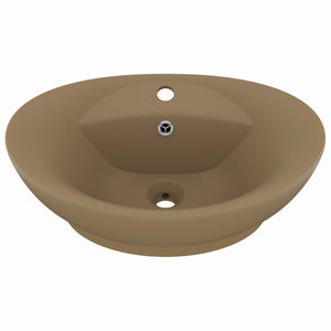 Lavandino con Troppopieno-Lavabo-Lavello Ovale Crema Opaco 58,5x39cm Ceramica