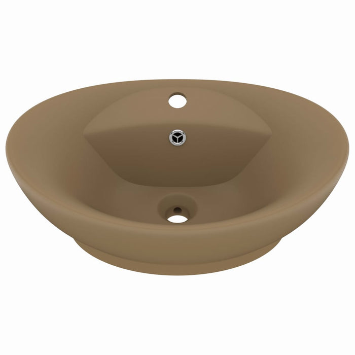 Lavandino con Troppopieno-Lavabo-Lavello Ovale Crema Opaco 58,5x39cm Ceramica