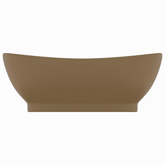 Lavabo ovale di lusso con troppopieno lavabo da appoggio per WC per bagno stanza cosmetica 58,5 x 39 cm ceramica crema opaca 02_0002683