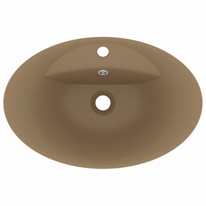 Lavandino con Troppopieno Ovale Crema Opaco 58,5x39cm Ceramica cod mxl 44238