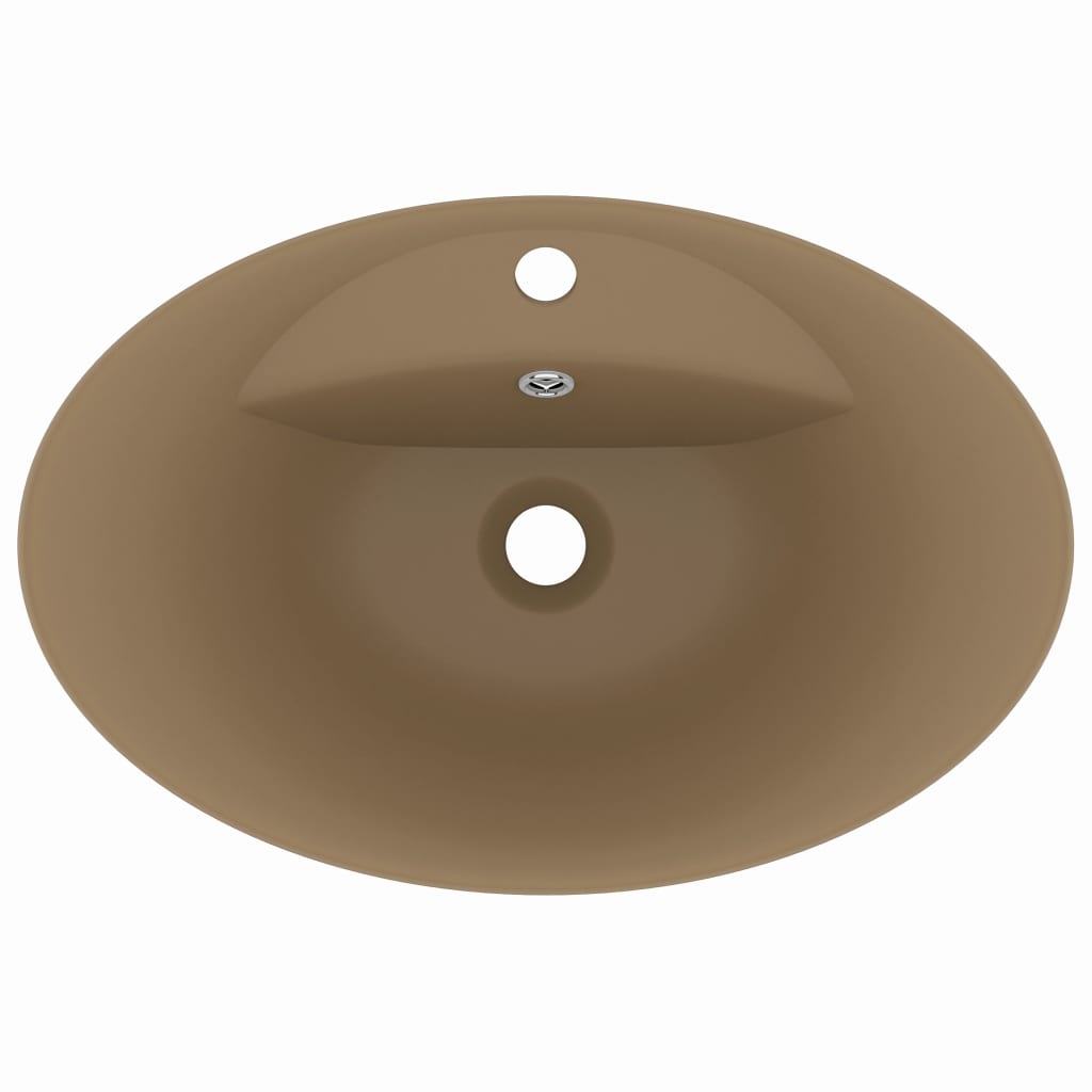 Lavabo ovale di lusso con troppopieno lavabo da appoggio per WC per bagno stanza cosmetica 58,5 x 39 cm ceramica crema opaca 02_0002683