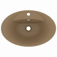 Lavabo ovale di lusso con troppopieno lavabo da appoggio per WC per bagno stanza cosmetica 58,5 x 39 cm ceramica crema opaca 02_0002683
