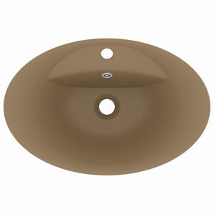 Lavabo ovale di lusso con troppopieno lavabo da appoggio per WC per bagno stanza cosmetica 58,5 x 39 cm ceramica crema opaca 02_0002683