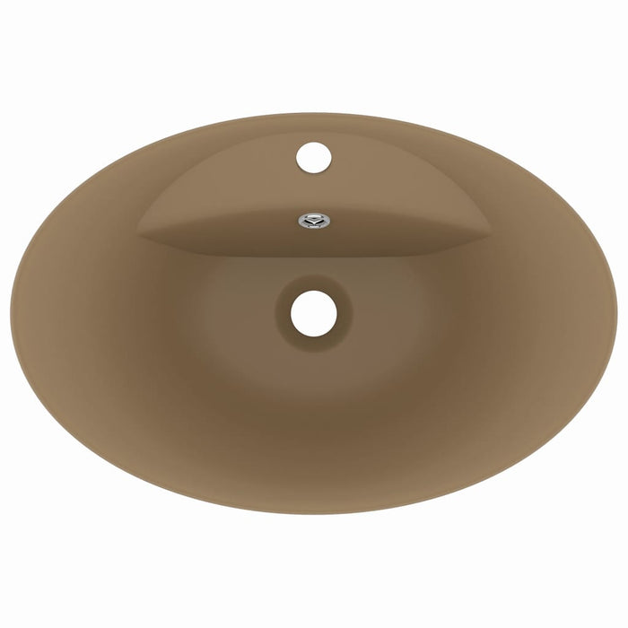 Lavabo ovale di lusso con troppopieno lavabo da appoggio per WC per bagno stanza cosmetica 58,5 x 39 cm ceramica crema opaca 02_0002683