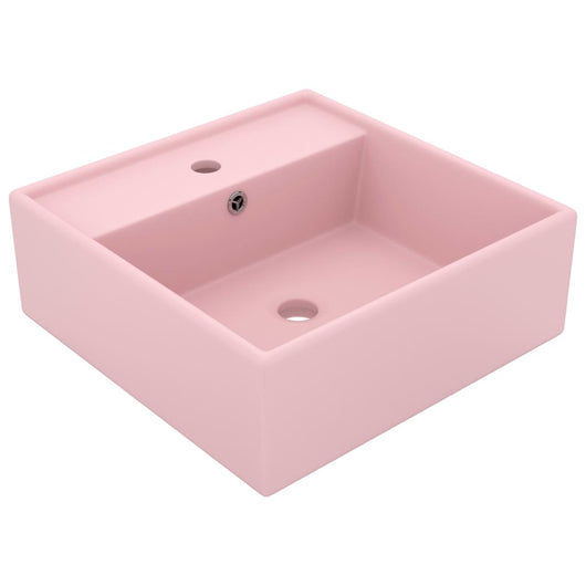 Lavabo quadrato di lusso con troppopieno da appoggio WC lavabo bagno stanza cosmetica casa 41 x 41 cm ceramica rosa opaco 02_0002686