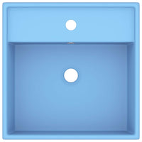 Lavabo-Lavandino-Lavello Troppopieno Cubico Azzurro Opaco 41x41cm Ceramica