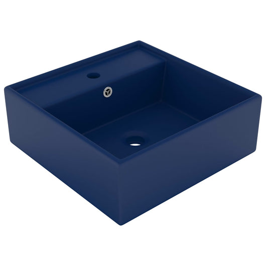 Lavabo quadrato di lusso con troppopieno lavabo da appoggio per wc per bagno stanza cosmetica 41 x 41 cm ceramica blu scuro opaco 02_0002688