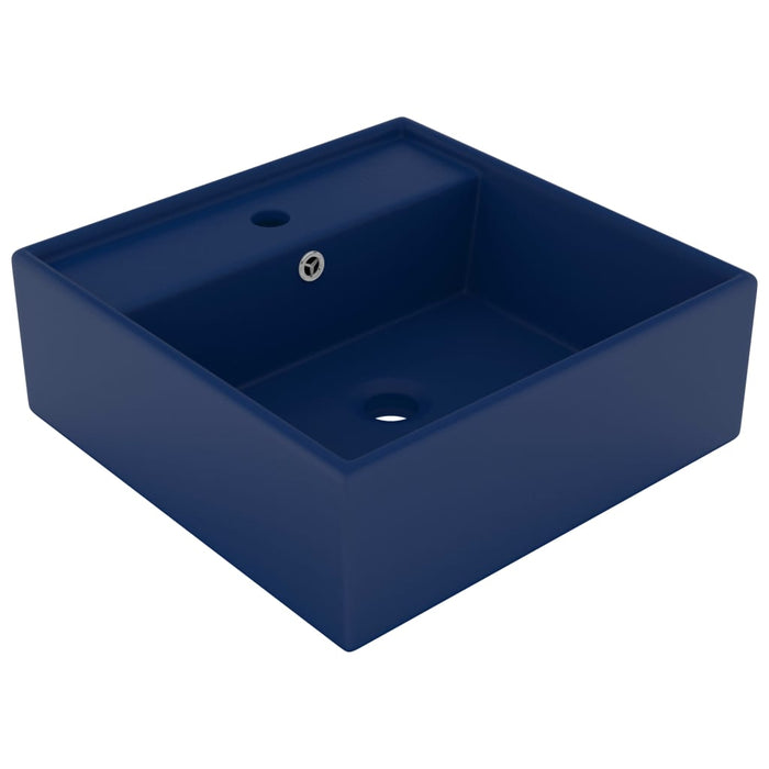 Lavabo quadrato di lusso con troppopieno lavabo da appoggio per wc per bagno stanza cosmetica 41 x 41 cm ceramica blu scuro opaco 02_0002688