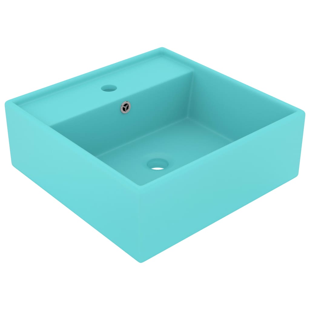 Lavabo quadrato di lusso con troppopieno lavabo da appoggio per wc per bagno stanza cosmetica 41 x 41 cm ceramica verde chiaro opaco 02_0002689