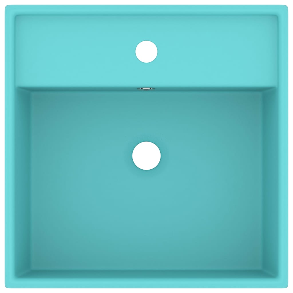 Lavabo quadrato di lusso con troppopieno lavabo da appoggio per wc per bagno stanza cosmetica 41 x 41 cm ceramica verde chiaro opaco 02_0002689