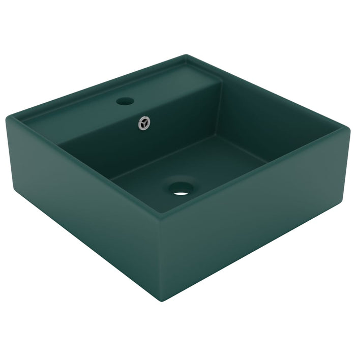 Lavabo Troppopieno Quadrato Verde Scuro Opaco 41x41cm Ceramica cod mxl 39851