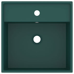 Lavabo-Lavandino-Lavello con Troppopieno Quadrato Verde Opaco 41x41 cm Ceramica