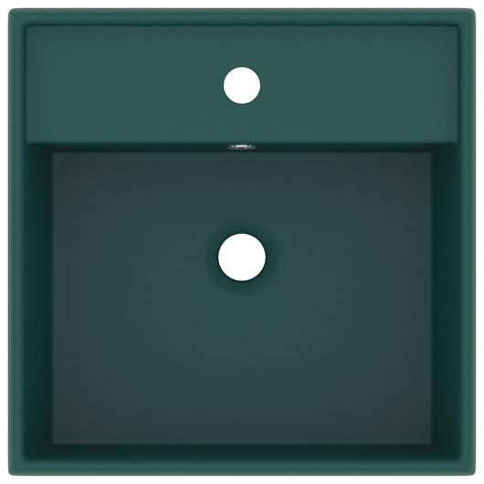 Lavabo-Lavandino-Lavello con Troppopieno Quadrato Verde Opaco 41x41 cm Ceramica