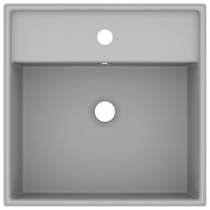 Lavabo quadrato di lusso con troppopieno da appoggio WC lavabo bagno stanza cosmetica opaco 41x41 cm ceramica grigio chiaro 02_0002691