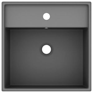 Lavabo-Lavandino-Lavello con Troppopieno Quadrato Grigio Opaco 41x41 cm Ceramica