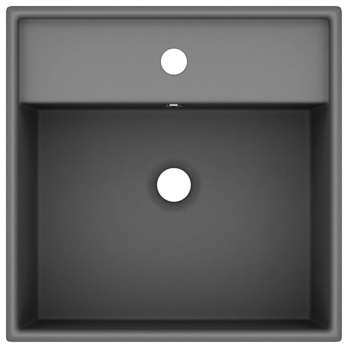 Lavabo-Lavandino-Lavello con Troppopieno Quadrato Grigio Opaco 41x41 cm Ceramica