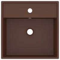 Lavabo-Lavandino-Lavello Troppopieno Cubico Marrone Scuro Opaco 41x41cm Ceramica