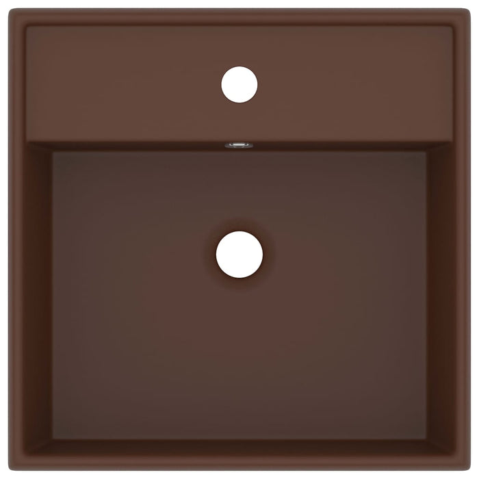 Lavabo Troppopieno Cubico Marrone Scuro Opaco 41x41cm Ceramica