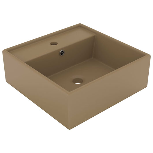 Lavabo quadrato di lusso con troppopieno 41 x 41 cm ceramica crema opaco 02_0002694