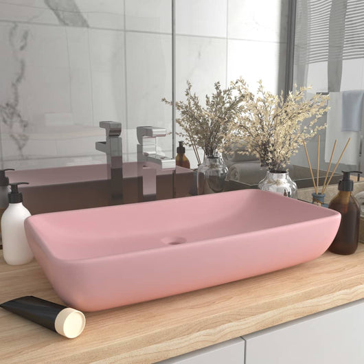 Lavandino Lusso-Lavabo-Lavello Rettangolare Rosa Opaco 71x38 cm in Ceramica