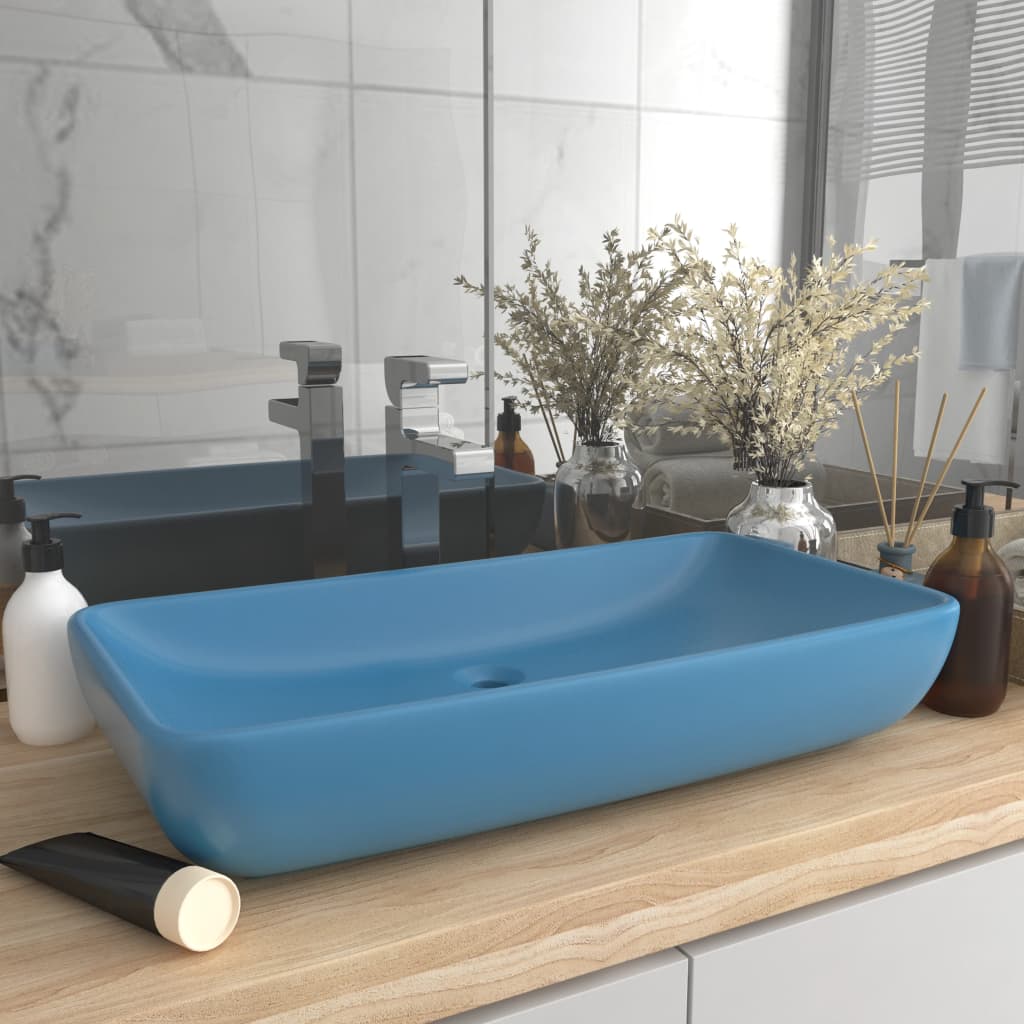 Lavabo Lusso Rettangolare Azzurro Opaco 71x38 cm in Ceramica 146956